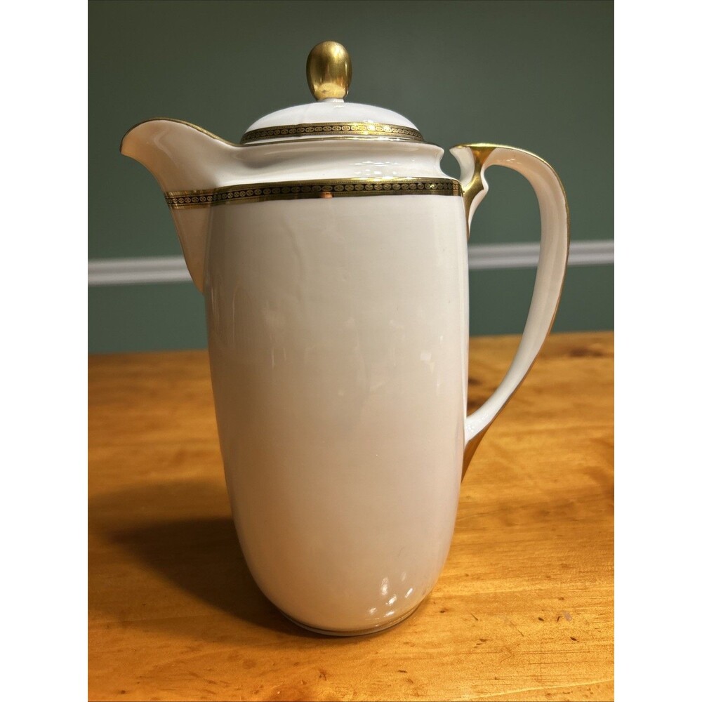 Nippon Noritake The Angora Gold Black Ribbon Design Coffee Tea Pot Vintage